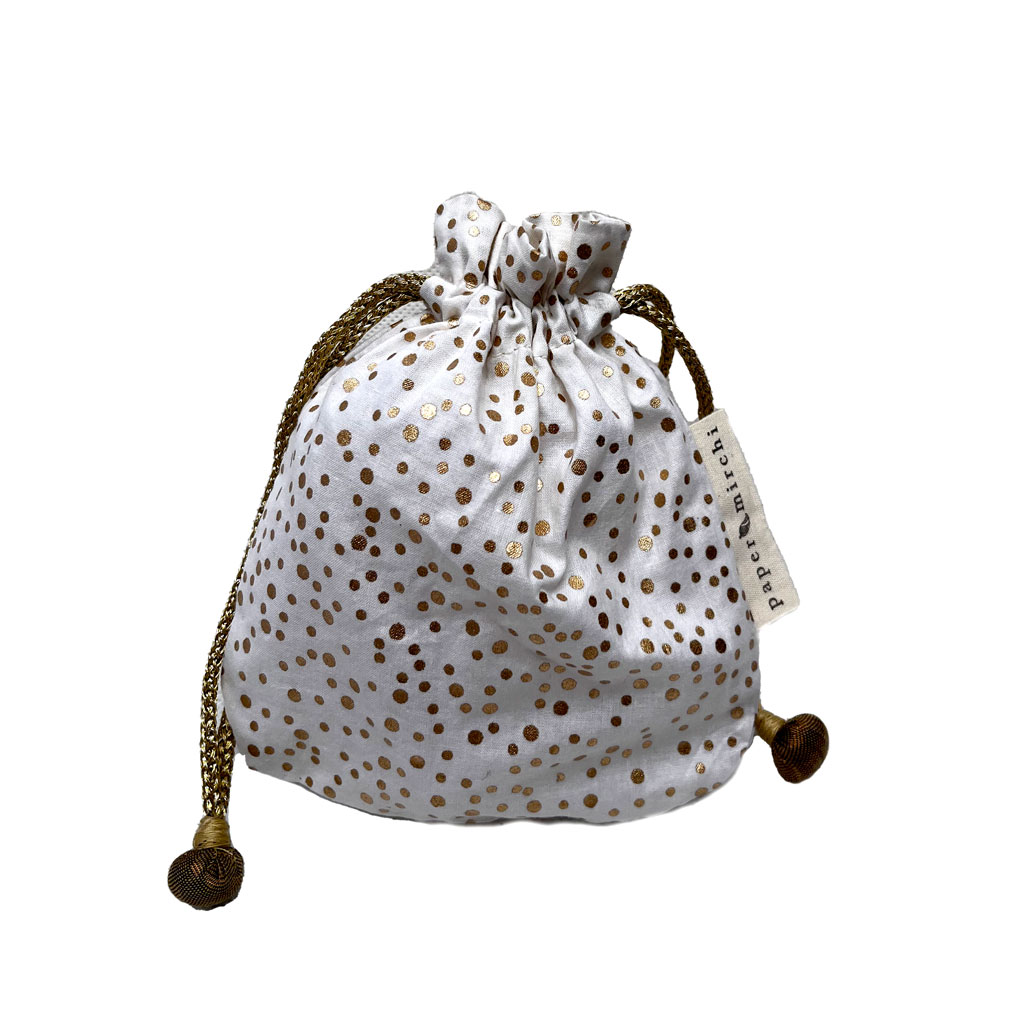 Fabric Drawstring Cream Confetti Small Gift Bag