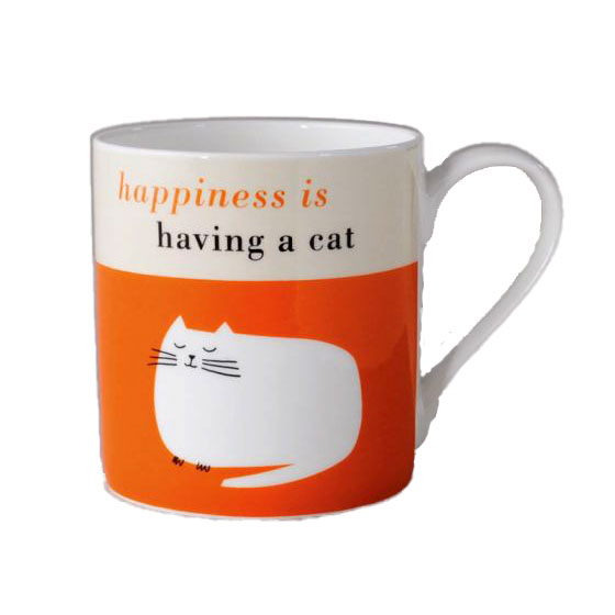 Repeat Repeat Happiness Cat Bone China Mug Orange
