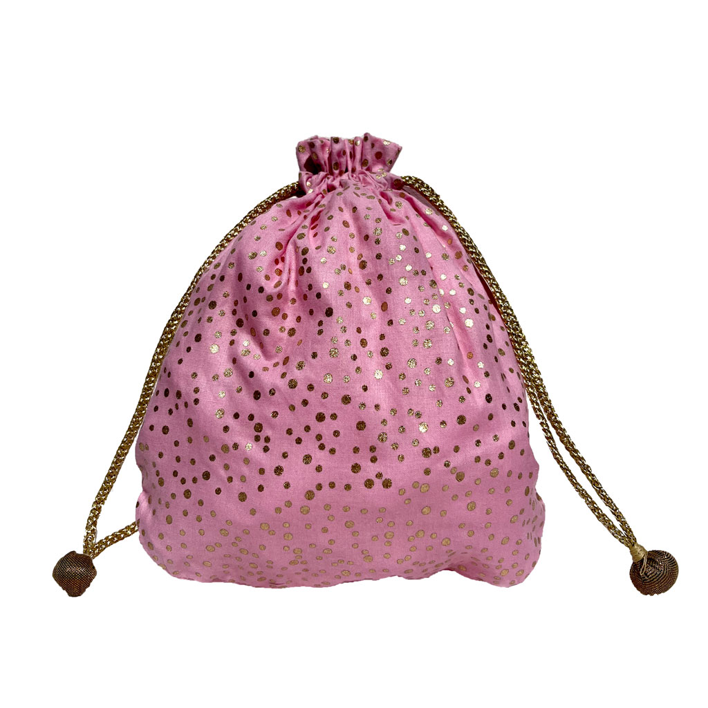 Paper Mirchi Medium Fabric Drawstring Gift Bag Pink