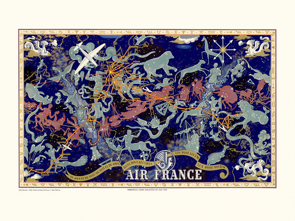AIR France MAPPEMONDE Céleste A283  30x40