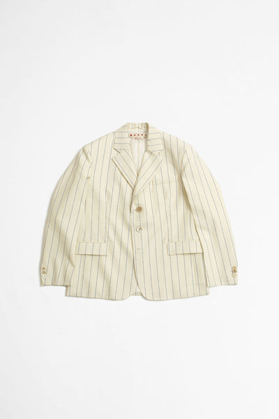 Single-breasted Blazer In Pinstriped Wool Fresco Ivory