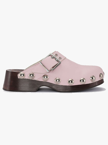 Studded Leather Clogs - Pale Lilac