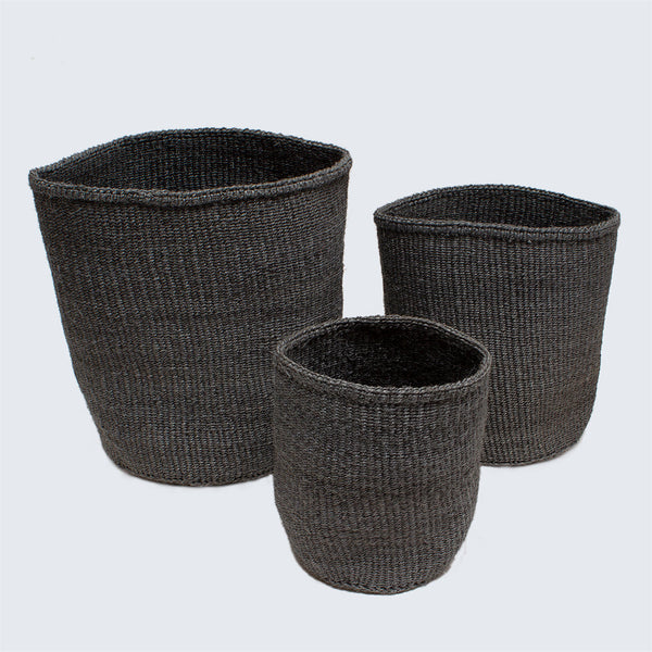 Kenyan Medium Sisal Basket 'Charcoal&#x27