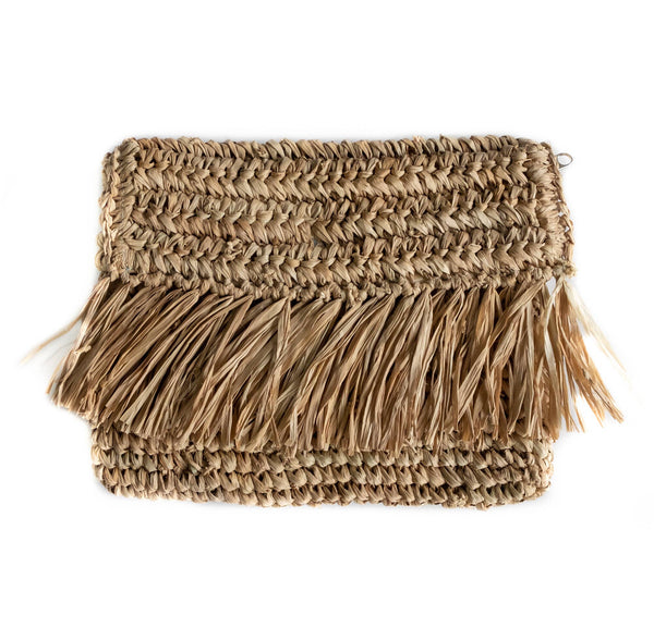 Straw Grass Raffia Clutch With Fringe (rectangular Flap)