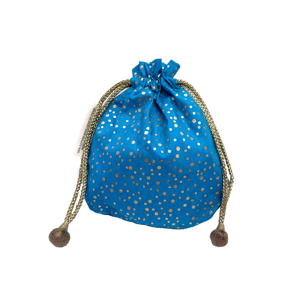 Paper Mirchi Small Fabric Drawstring Gift Bag Turquoise