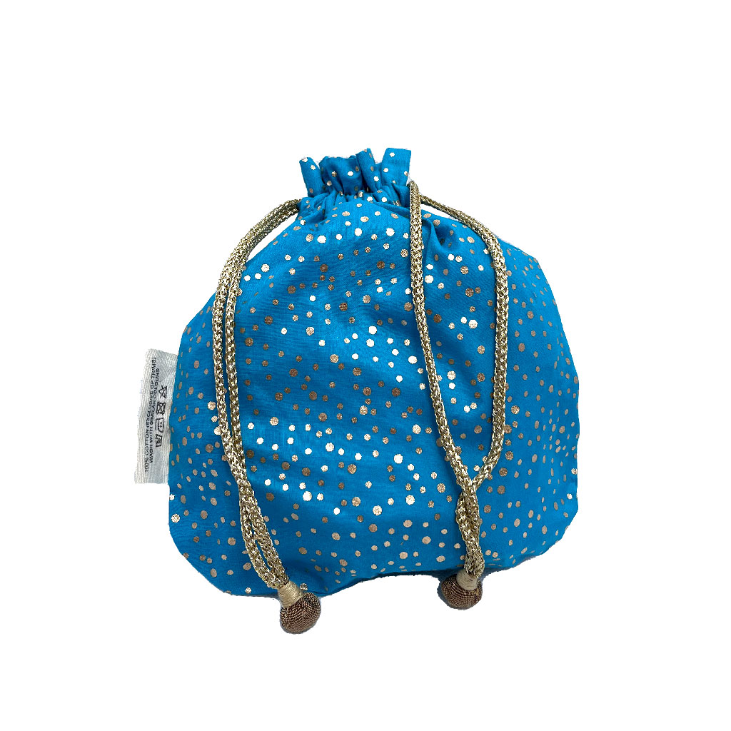 Paper Mirchi Medium Fabric Drawstring Gift Bag Turquoise