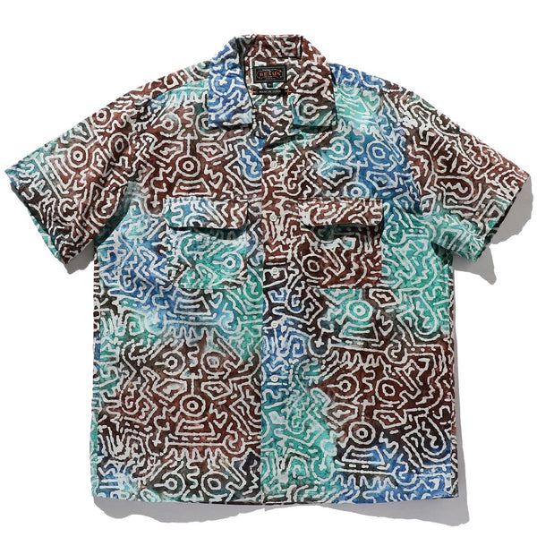 Open Collar Short Sleeve Batik Print Tribal Shirt