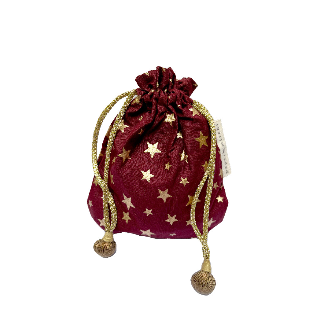 Fabric Burgundy with Gold Stars Gift Bag