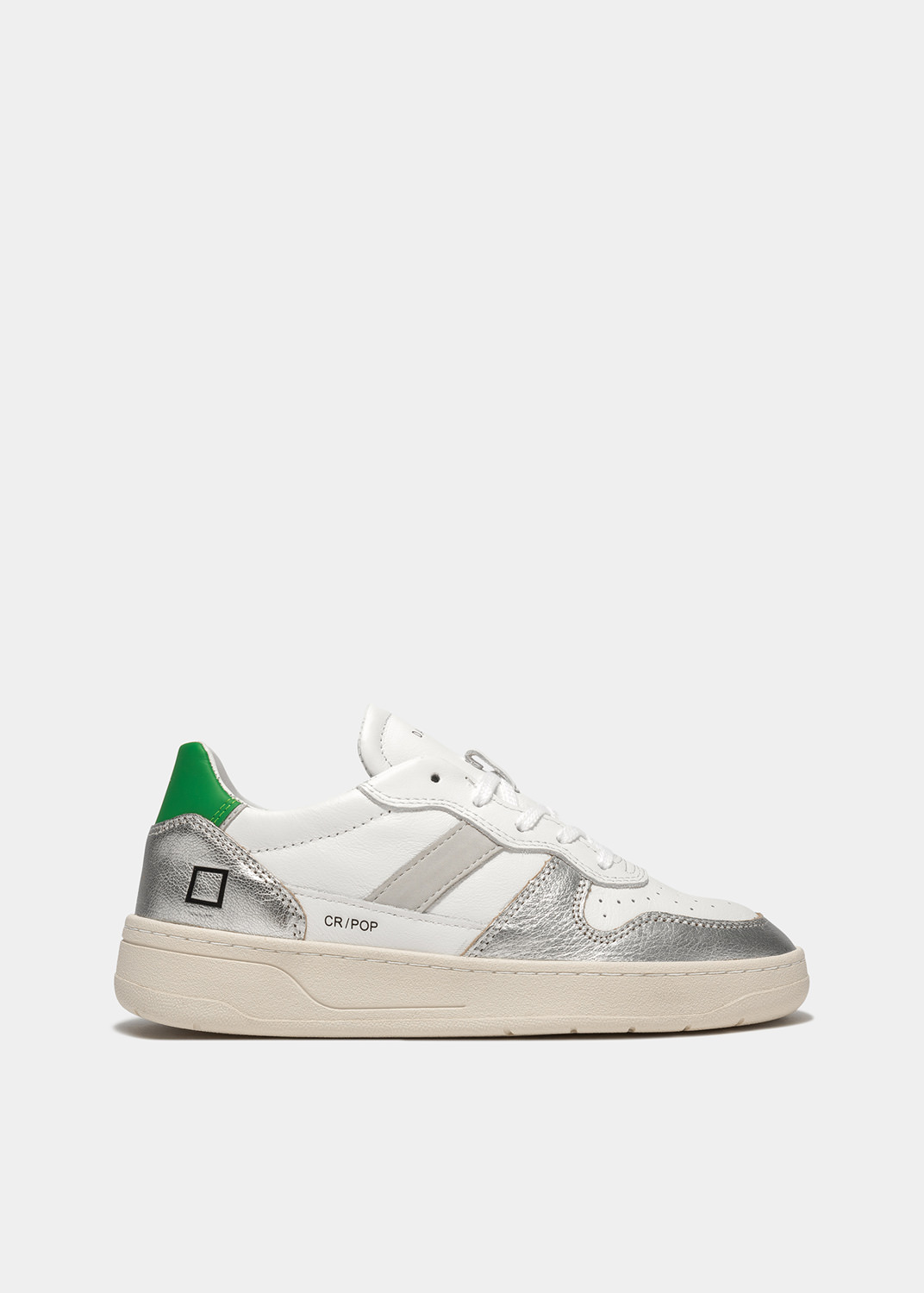 D.A.T.E Pop Silver and Green Court 2.0 Trainer Sneakers