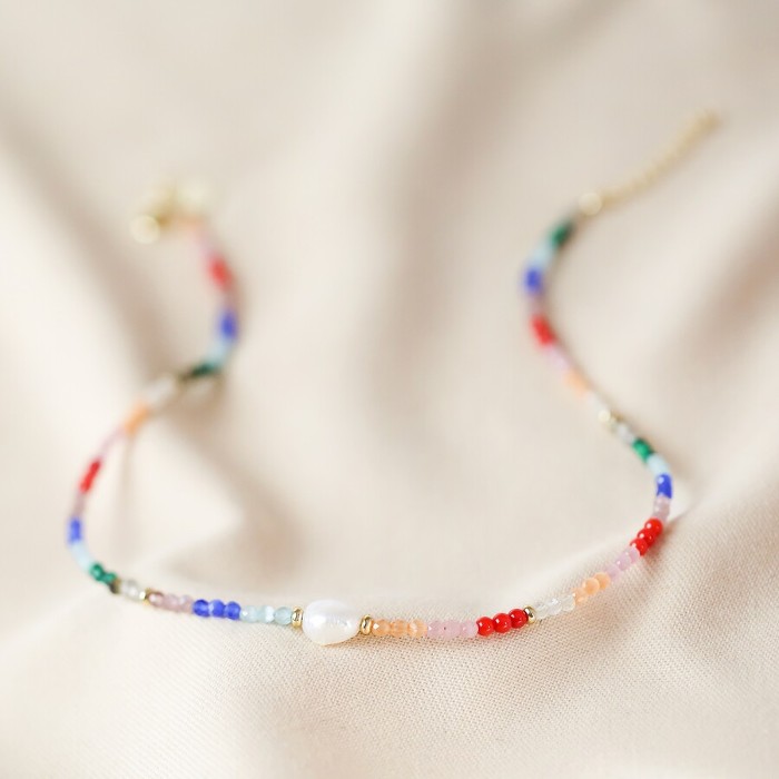 Rainbow Bead & Pearl Necklace