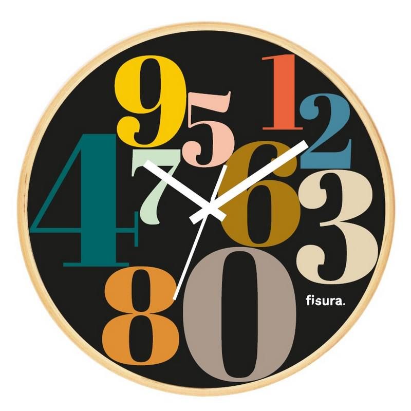 Fisura Black Multi Colours Numbers Clock