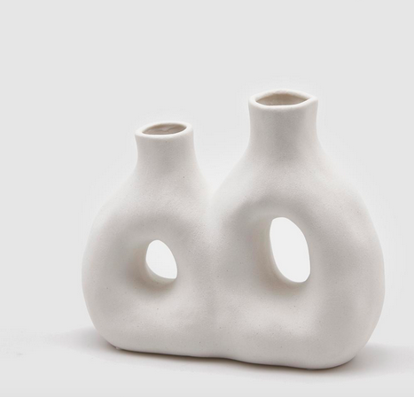 Pompon Bazar White Double Ceramic Vase 18cm