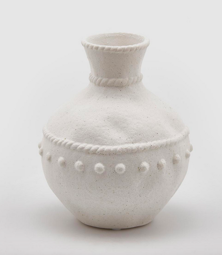 Pompon Bazar White Ceramic Amphora Vase 21cm