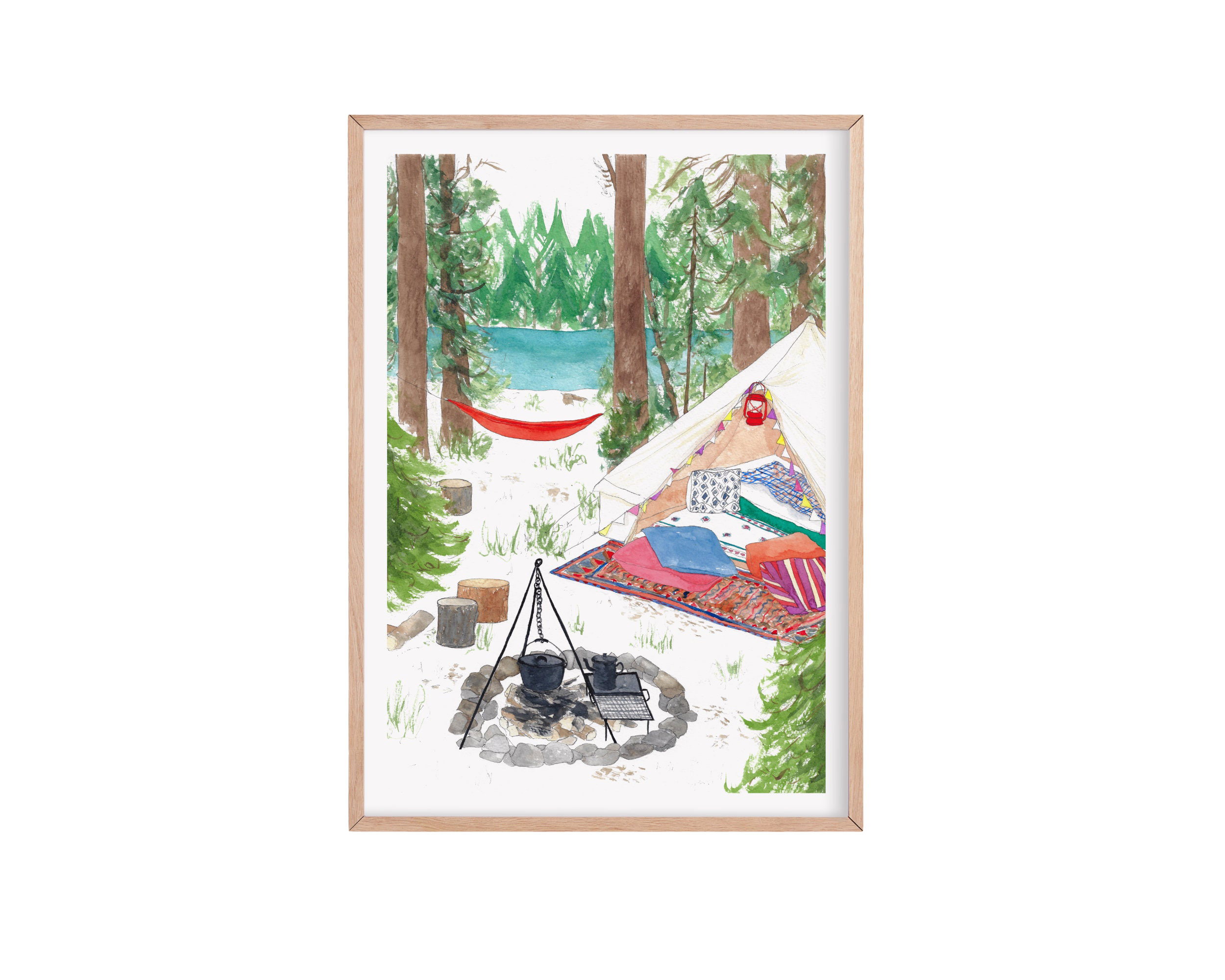 Sally Meier Lakeside Camping Art Print
