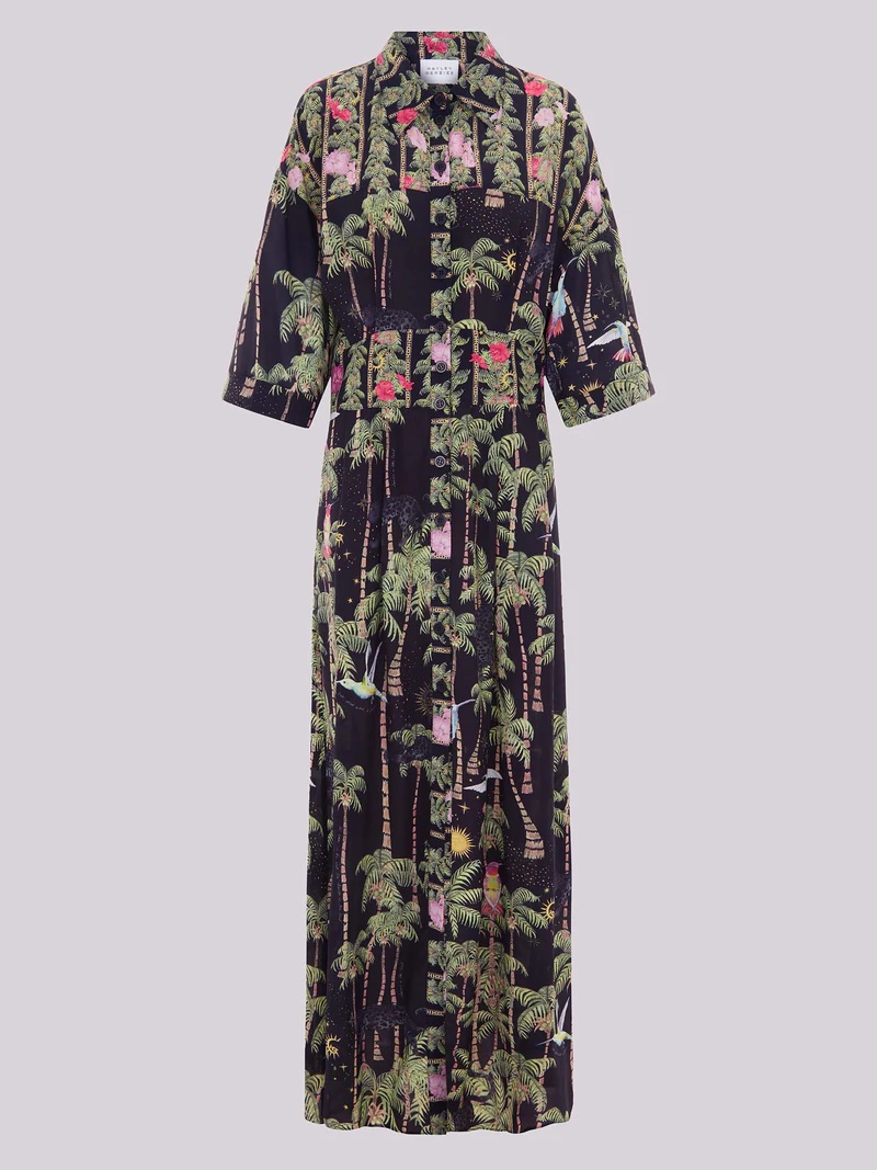 Hayley Menzies Black Beija-Flor Silk Maxi Shirt Dress
