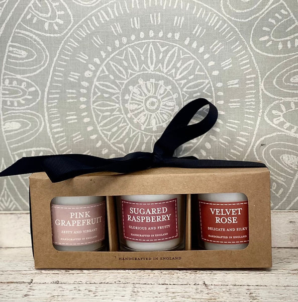 The Country Candle Company - Votive Set Of 3 Pastel Candles, Velvet Rose, Sugared Raspberry, Pink Grapefruit