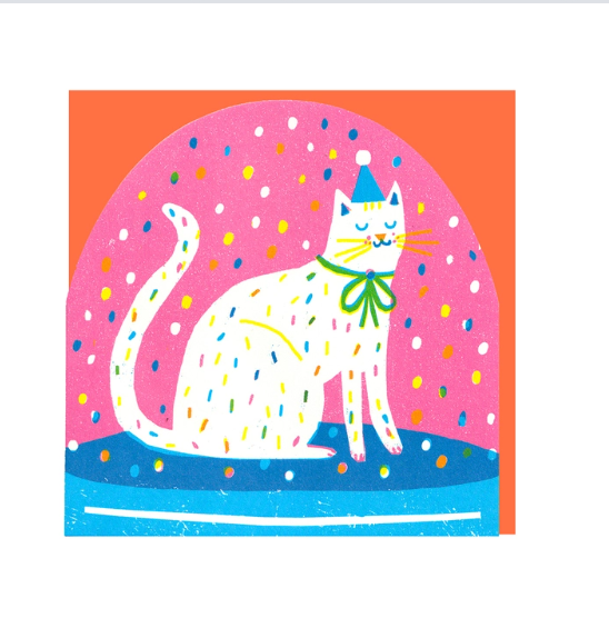 The Printed Peanut Party Cat Snowglobe Card