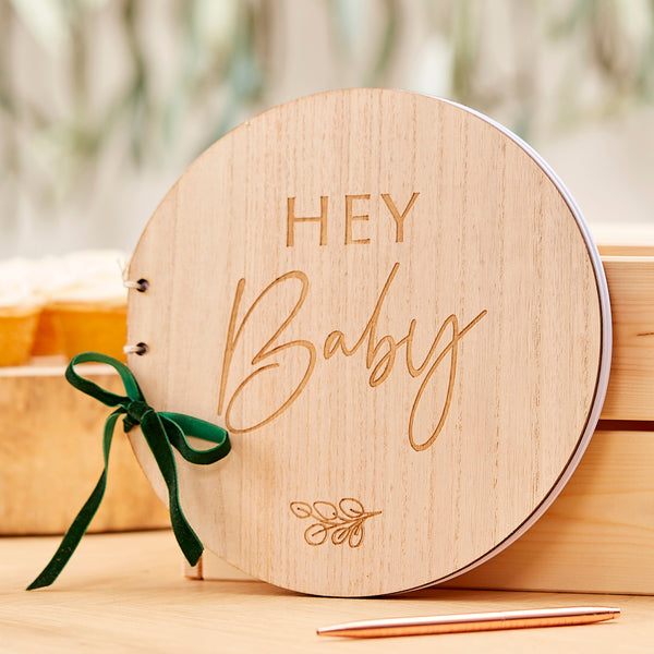 Ginger Ray Wooden Hey Baby Shower Guest Book