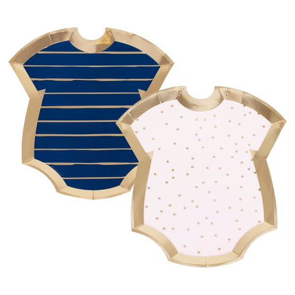 Ginger Ray Gold Foiled Pink And Navy Baby Grow Gender Reveal Party Plates