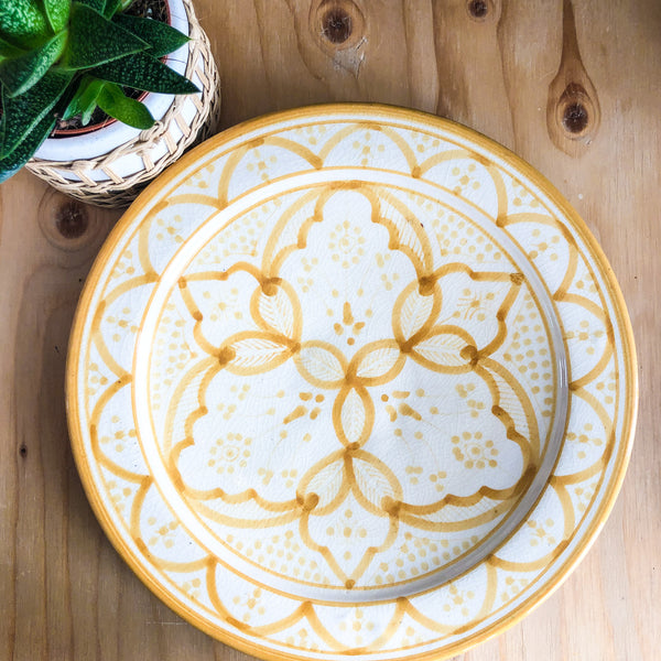 Moroccan "zwak" Large Plate In Mustard & White