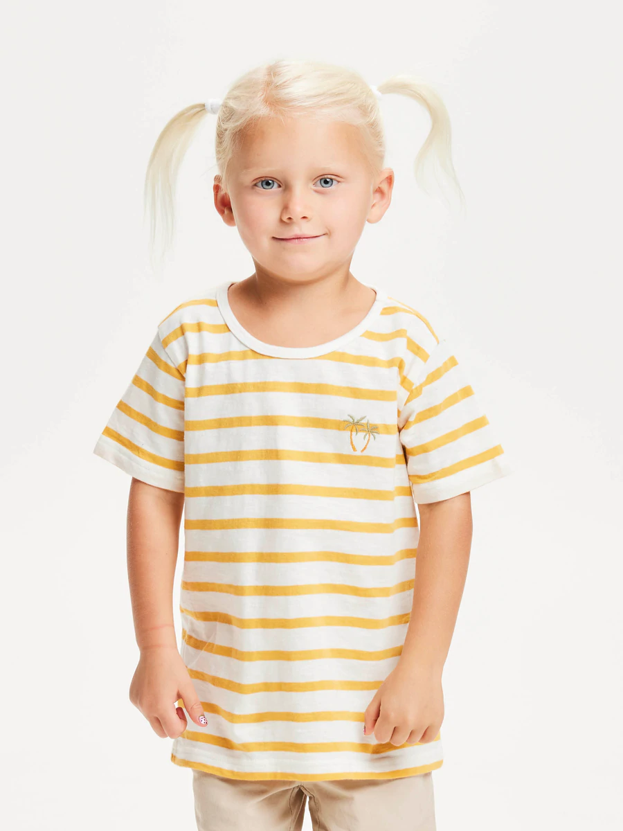 Knowledge Cotton Apparel  10619 Slub striped t-shirt with palm embroidery Honey Gold