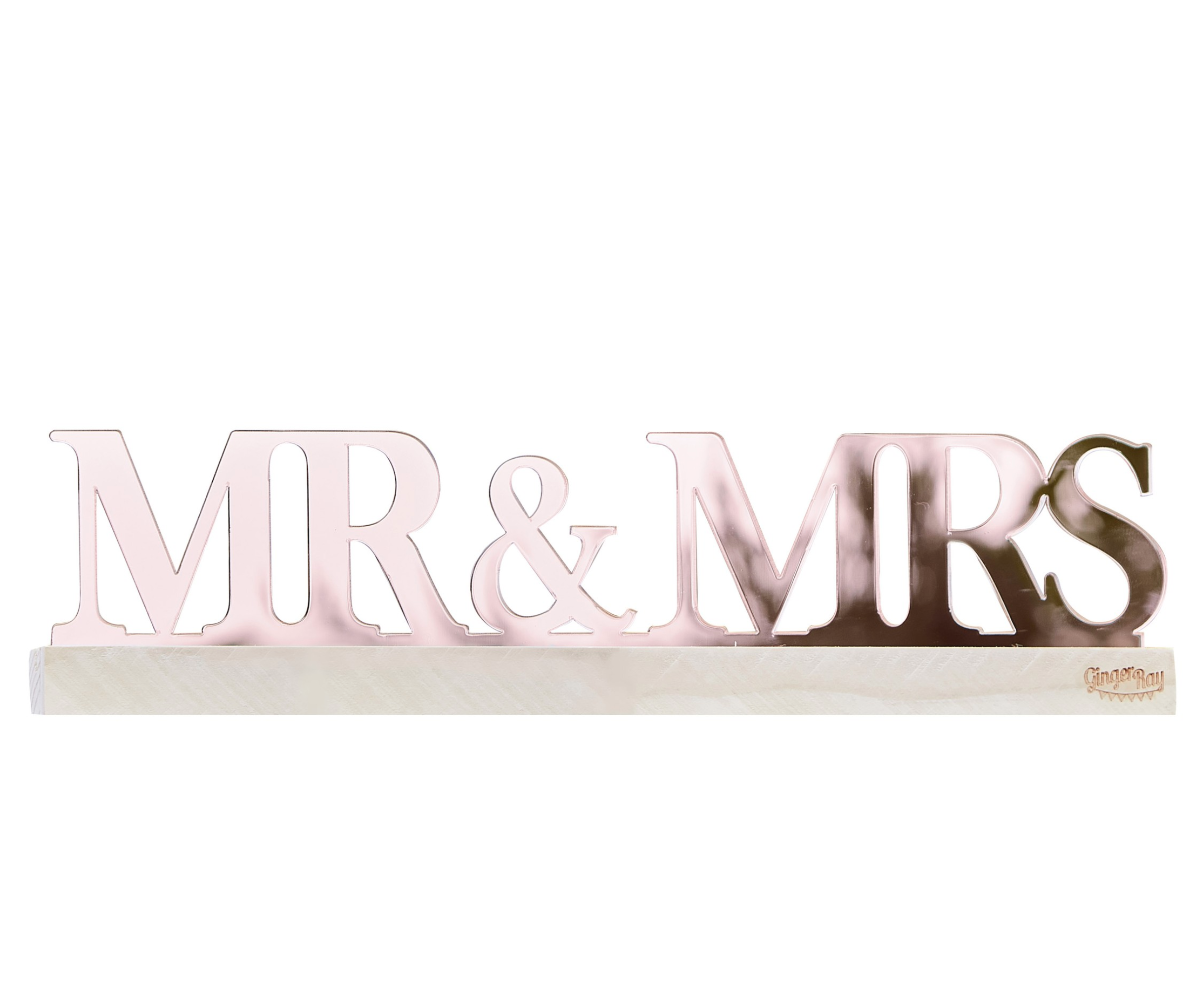 Ginger Ray Rose Gold Acrylic 'Mr and Mrs Sign' on a wooden base