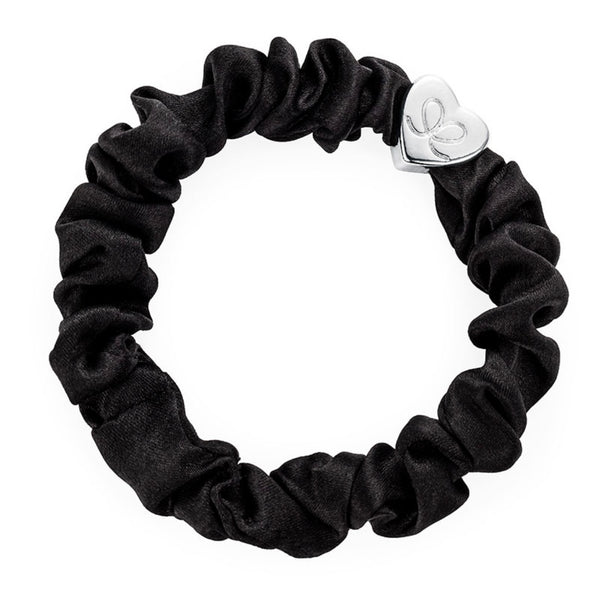 Silver Heart Silk Scrunchie Black