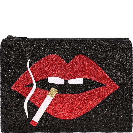 I Know The Queen 'Smoking Lips' Glitter Clutch Bag