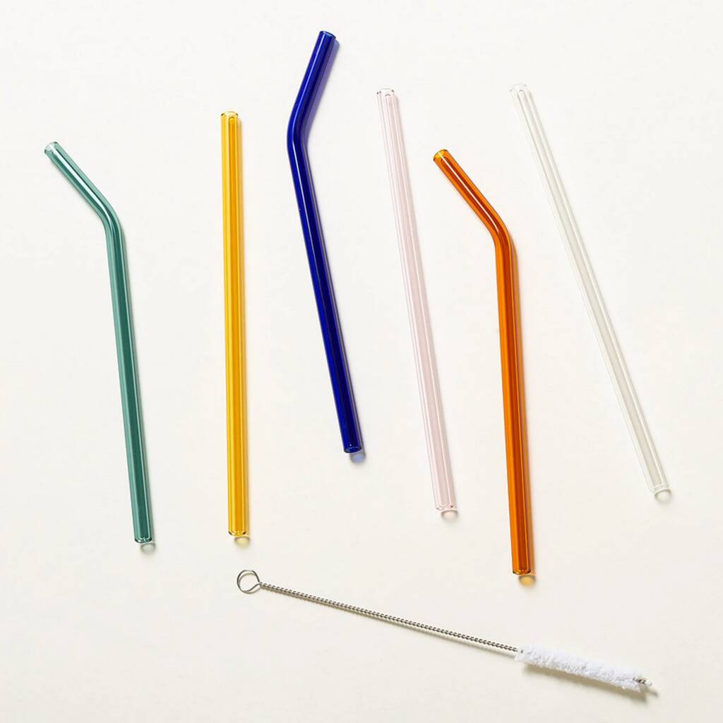 Six Reusable Glass Straws