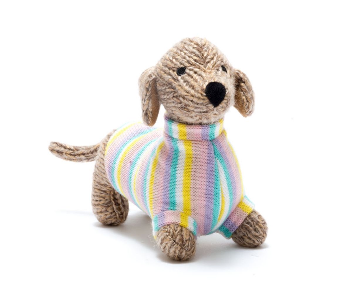 Knitted Sausage Dog with Pastel Jumper