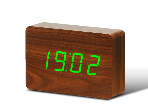 Gingko - Brick Walnut Click Clock - Green Led
