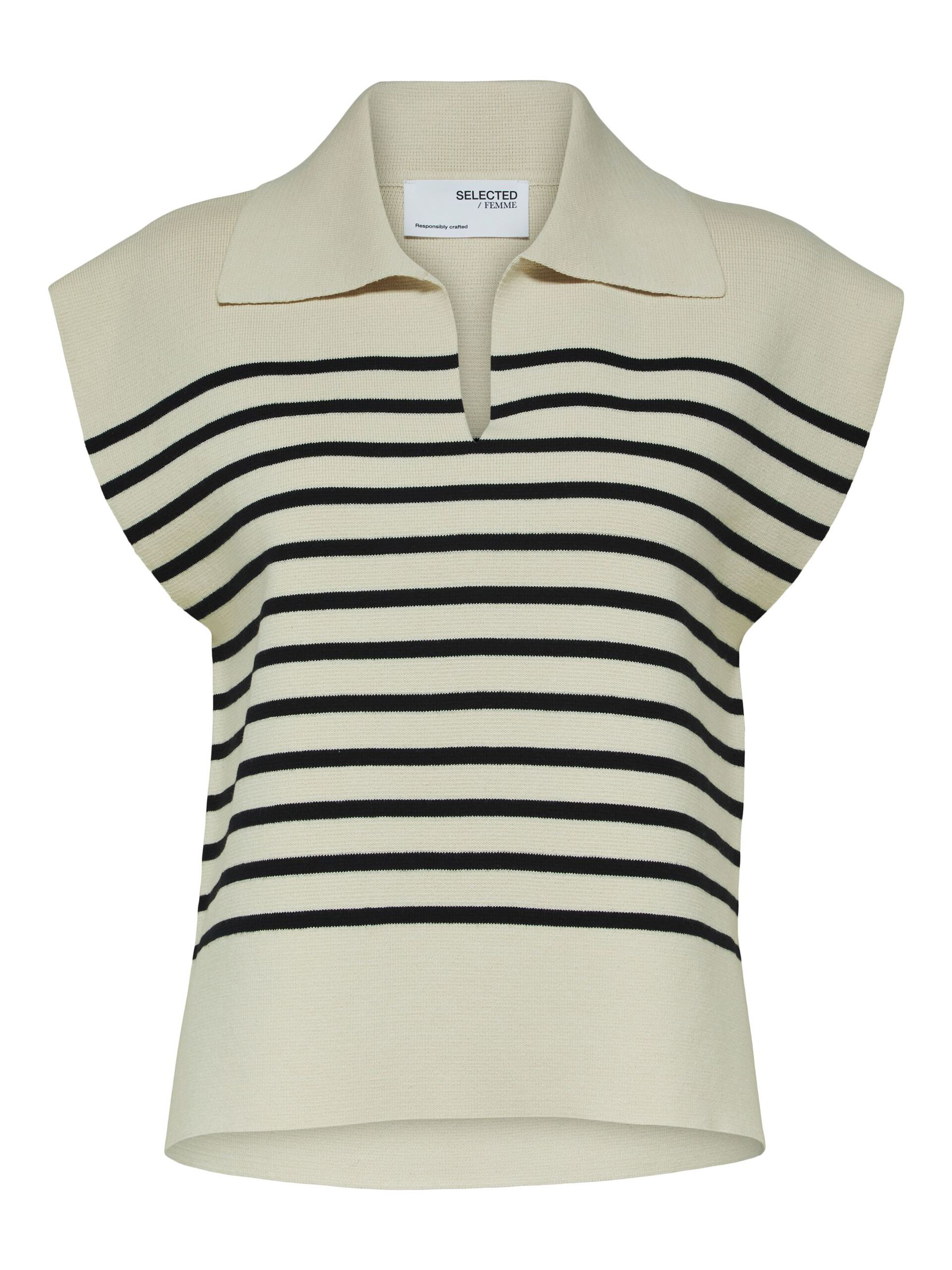 Selected Femme Liva Knit Vest - Birch/Black Stripes 