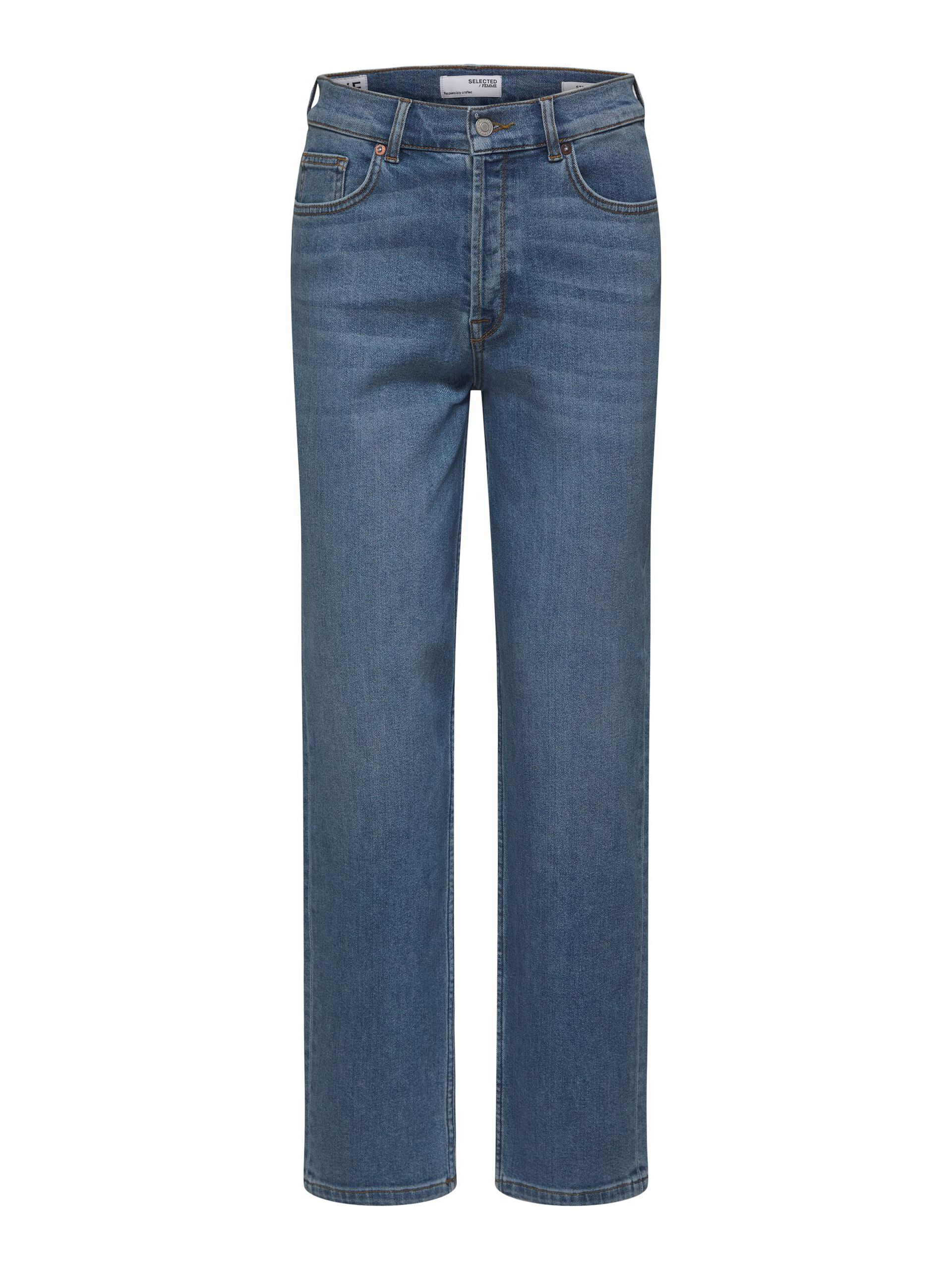 Selected Femme Marie HW Straight Mid Blue Jeans - Medium Blue Denim 