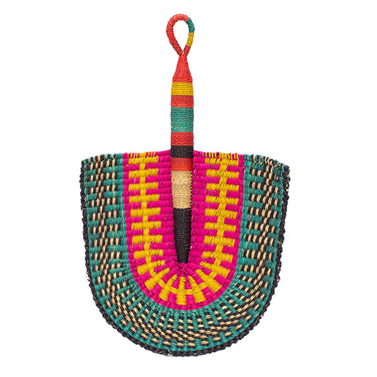 Ghanaian Woven Grass Fan 'Dandelion Tracks&#x27