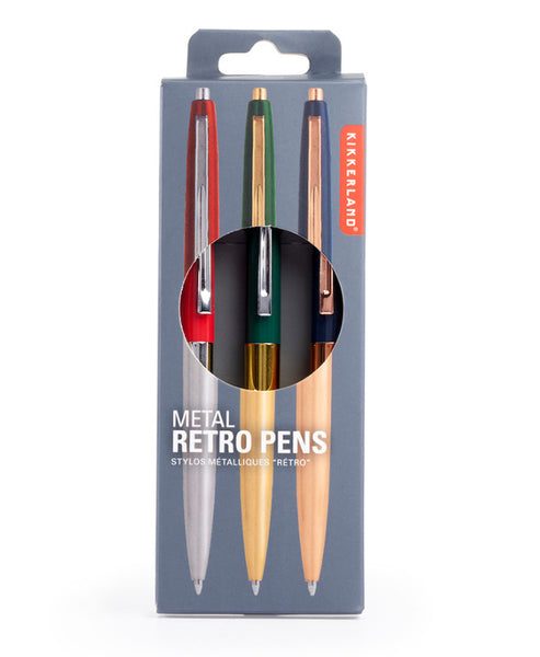 Kikkerland Design Set Of 3 Retro Metallic Pens