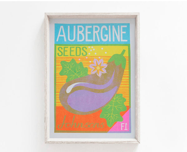 Aubergine Seeds A4 Riso Print