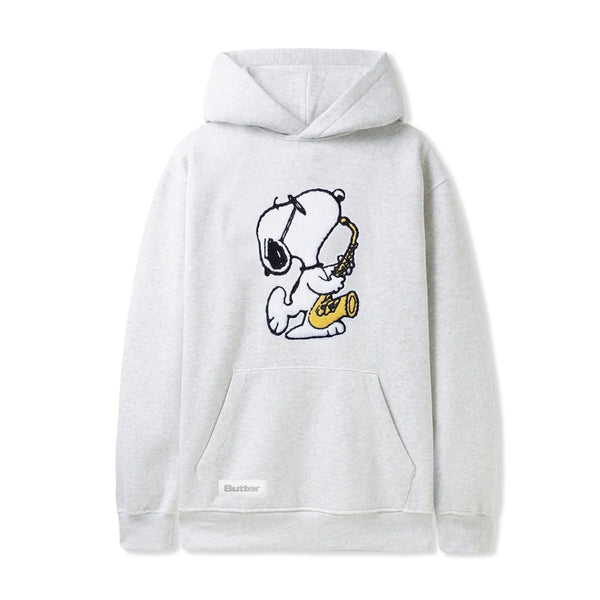 Butter Goods X Peanuts Jazz Chenille Applique Pullover Hoodie - Ash Grey