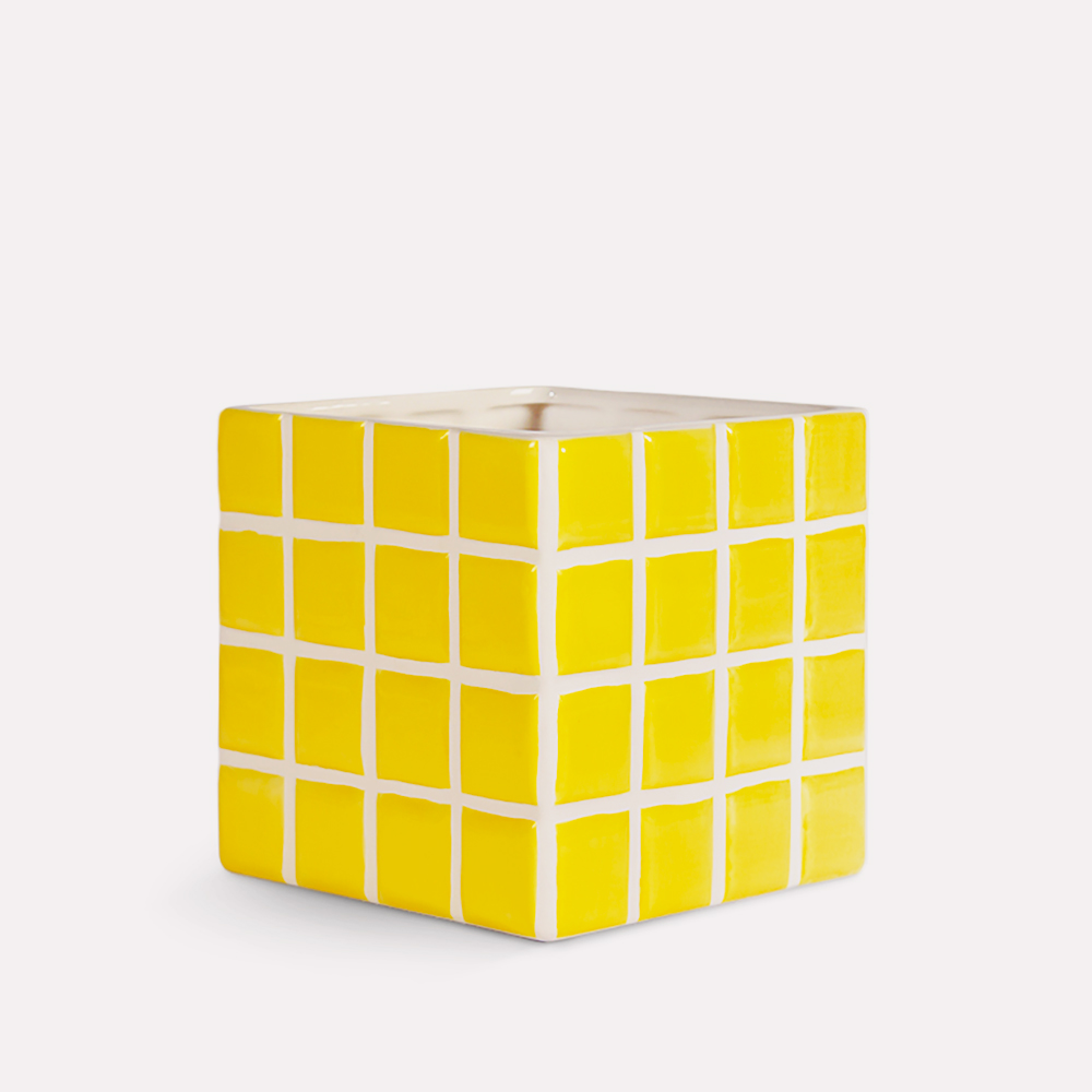 Ceramic Plant Pot Tile Yellow 14cm