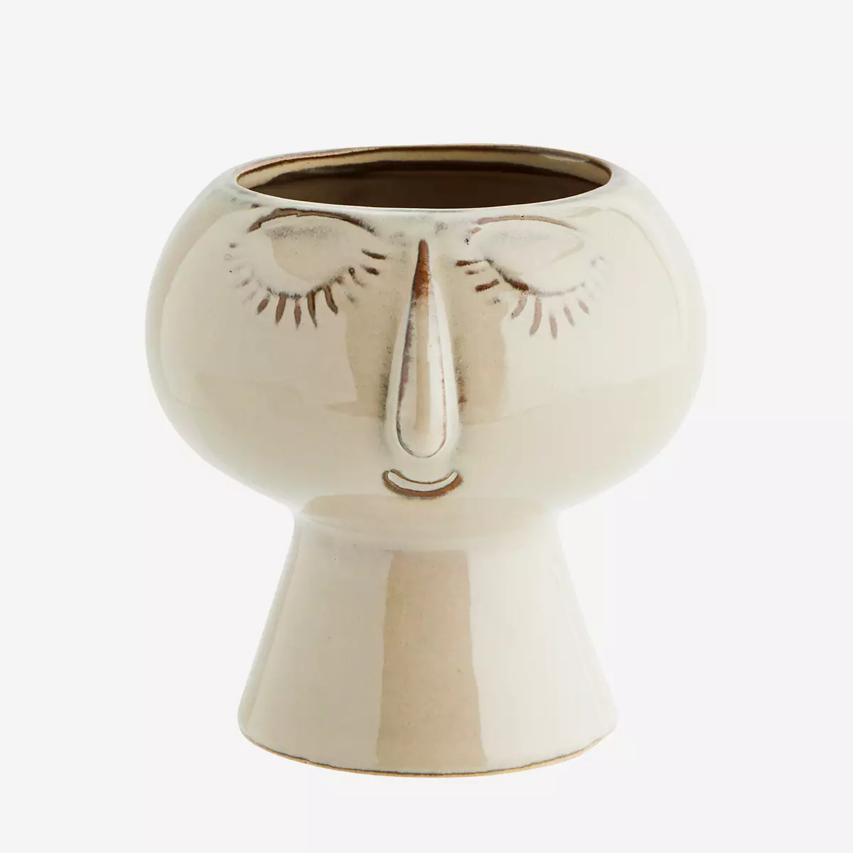 Madam Stoltz Beige Flower Pot with Face Imprint