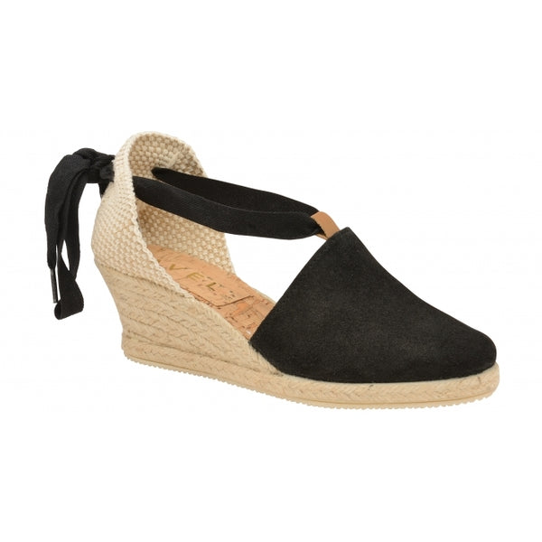 Black Antora Suede Espadrille Wedge Sandals