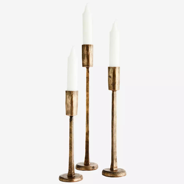 Set of 3 Brass Hand Forged Candle Holders