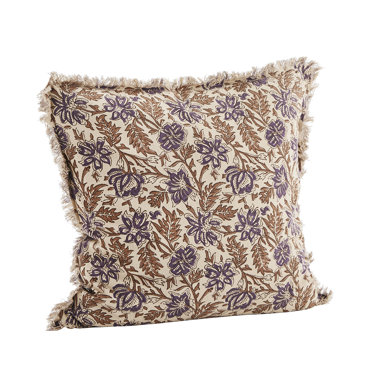 Madam Stoltz Camel Brown Dark Purple Printed Cushion Cover