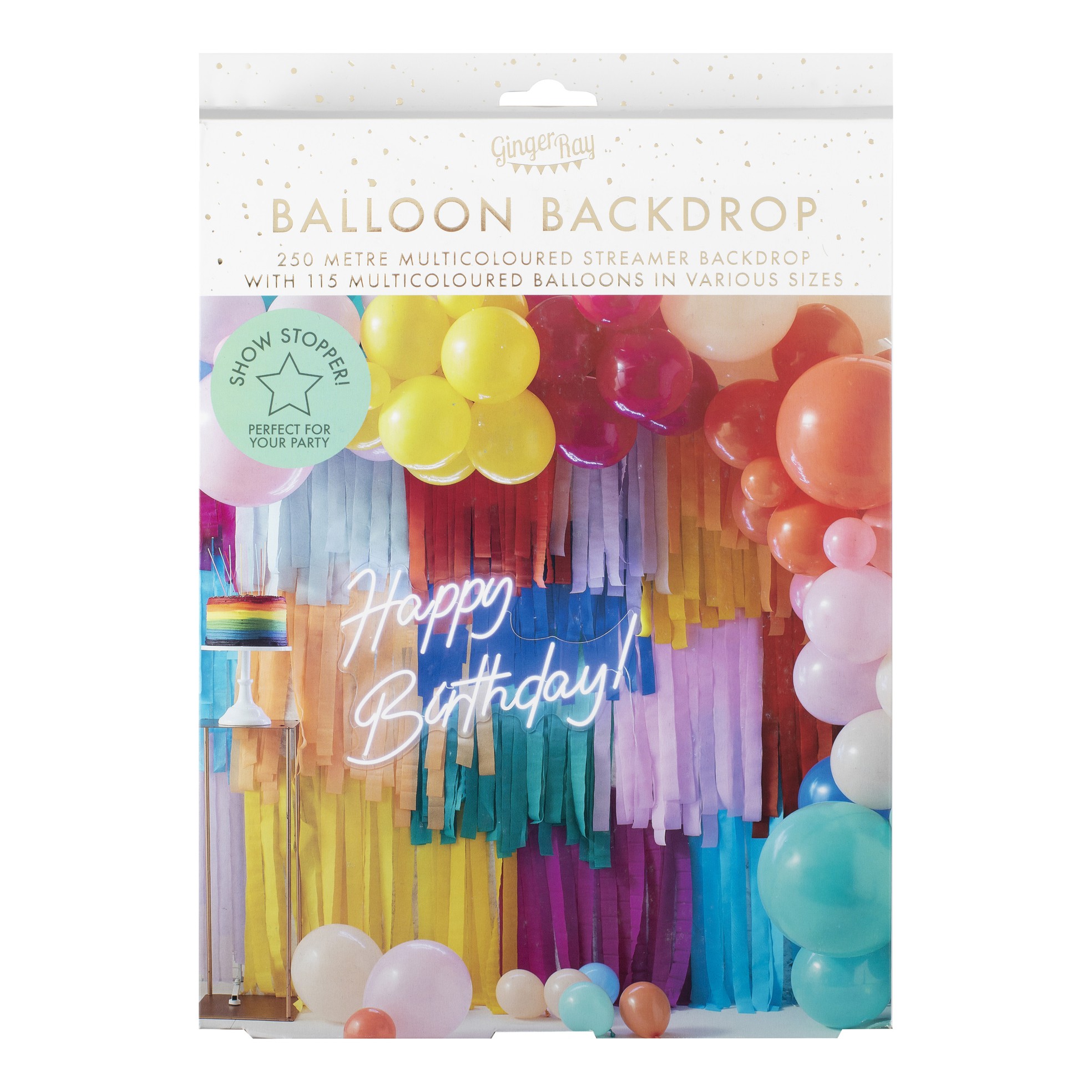 Ginger Ray Balloon and Streamer Brights Rainbow Party Backdrop