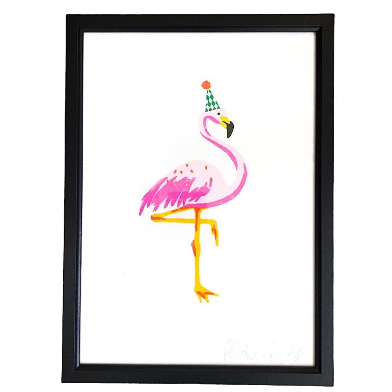 East End Prints  Flamingo Print In A4 Black Frame