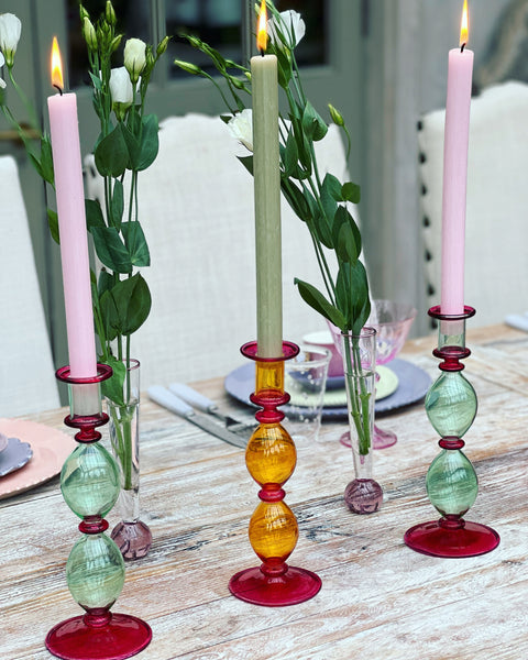 Glass Candle Holder - Wave With Colour Trim