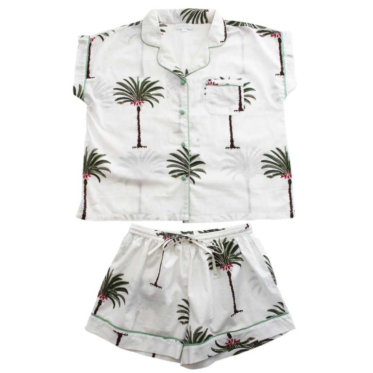 Powell Craft Ladies Palm Tree Print Cotton Short Pyjama Set