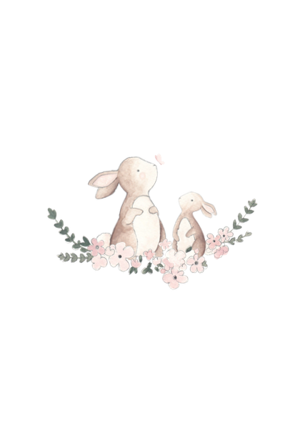 Just So Interiors Mummy & Baby Bunny Floral Illustration