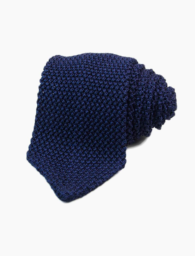40 Colori Navy Jacquard Silk Pointed Knitted Tie
