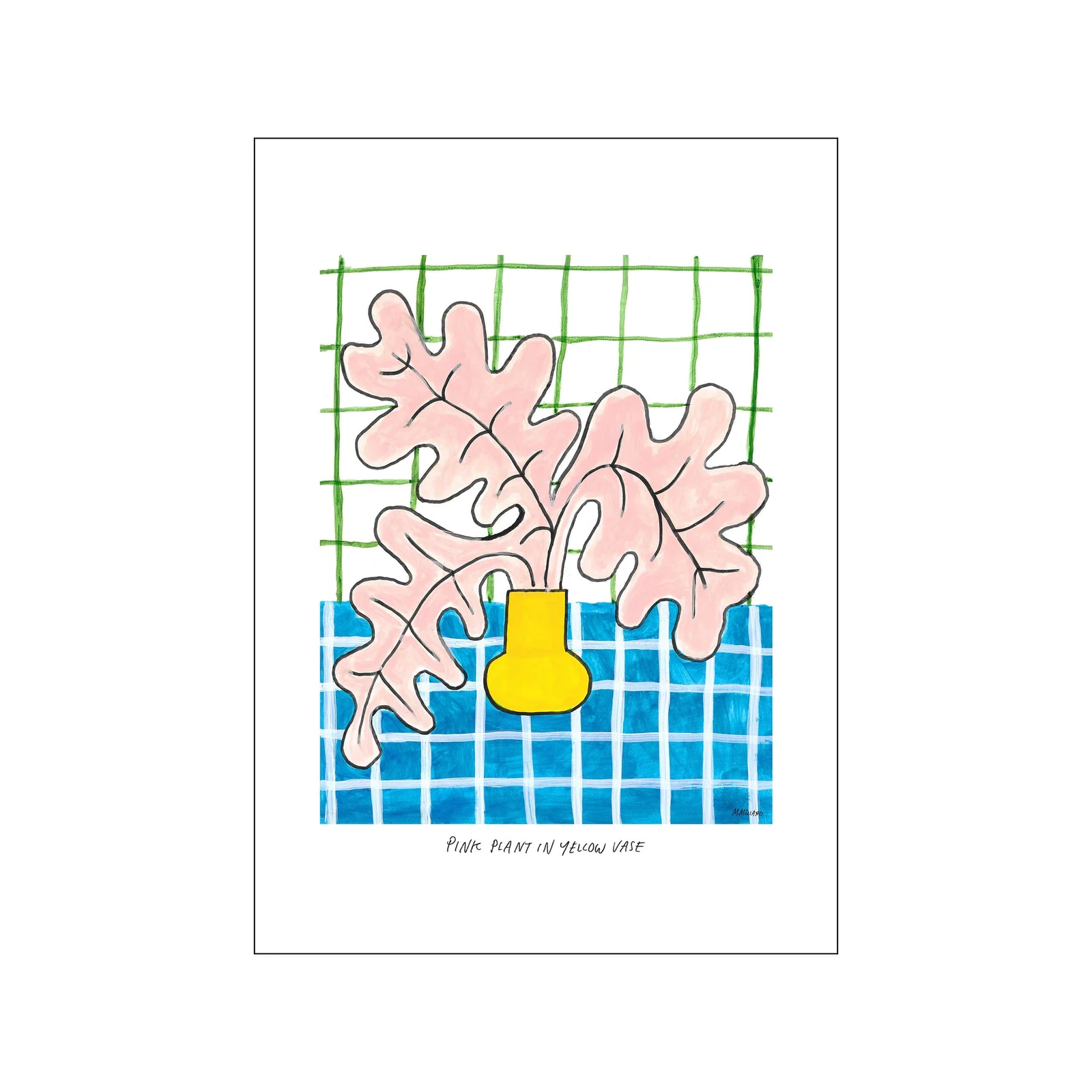 poster-and-frame-pink-plant-in-yellow-vase-print-a4