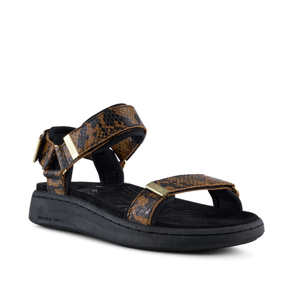 Woden Line Snakeprint Brown Sandals Recycled Sustainable